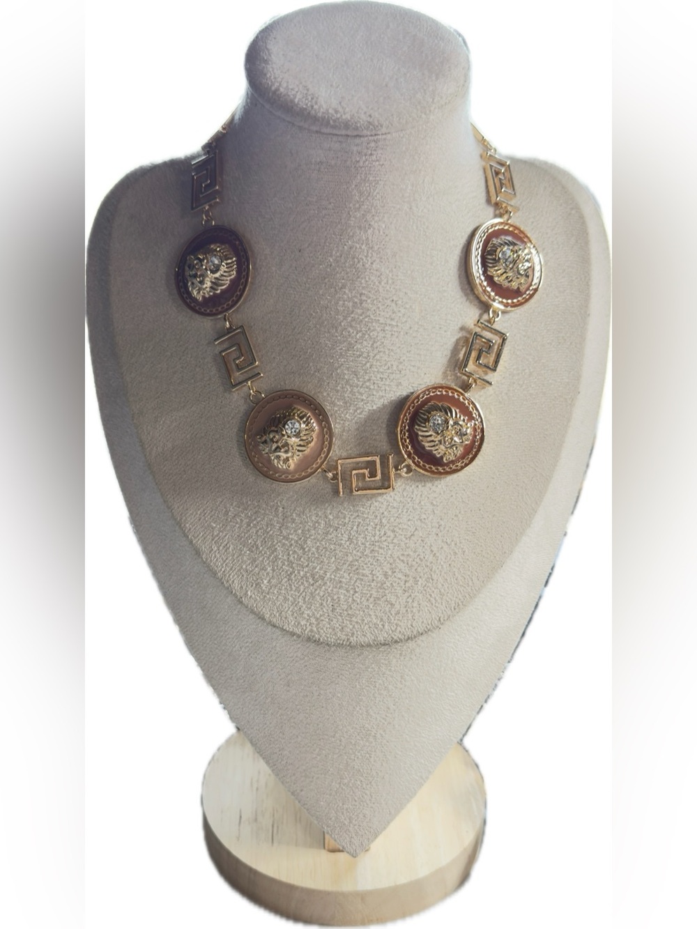 12” adjustable Aldo Gold-Tone Medallion Necklace with Brown Accents